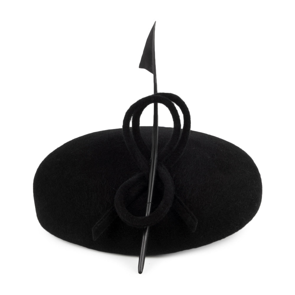 Boina de fieltro de piel y pluma decorativa de Whiteley - Negro