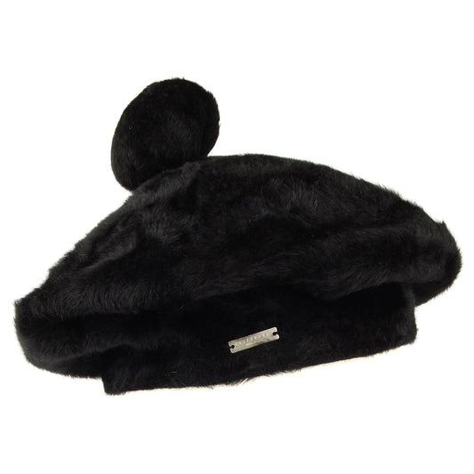 Boina con pompón de piel de Seeberger - Negro