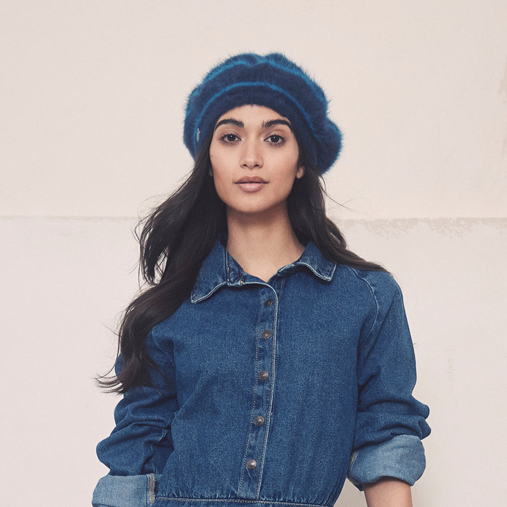 Boina de angora con franjas de Seeberger - Azul