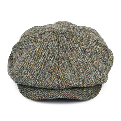 Gorra Newsboy redonda Carloway de Harris Tweed diseño de espiga de Failsworth - Oliva-Azul