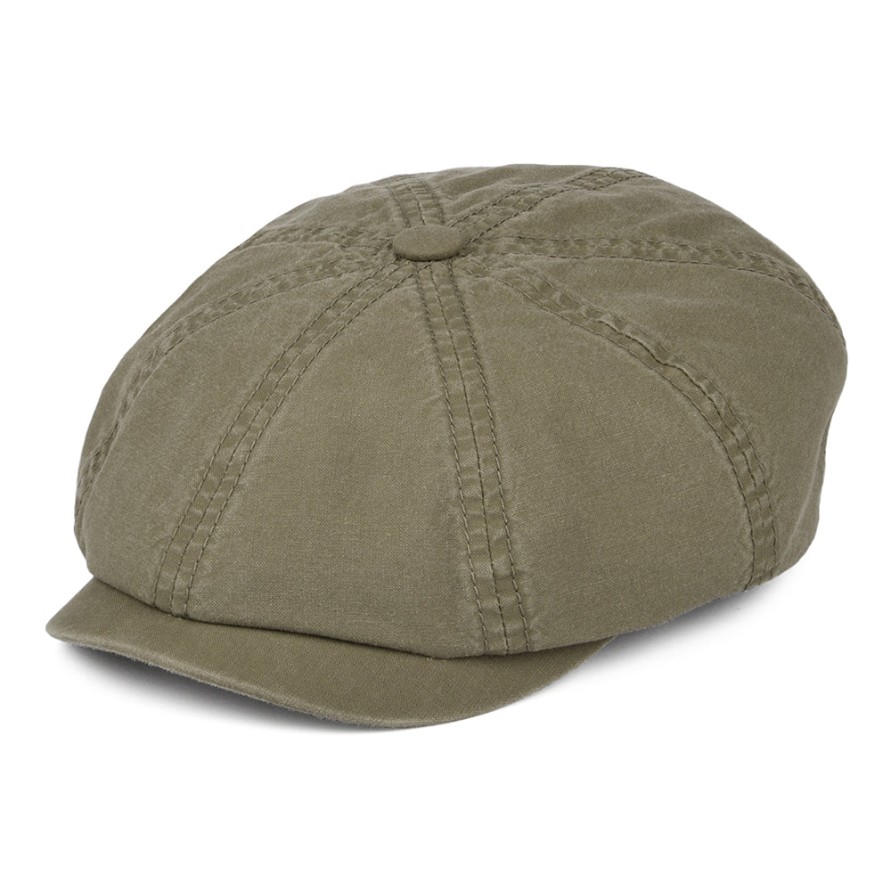 Gorra Newsboy Hatteras de algodón orgánico efecto lavado de Stetson - Verde Oliva