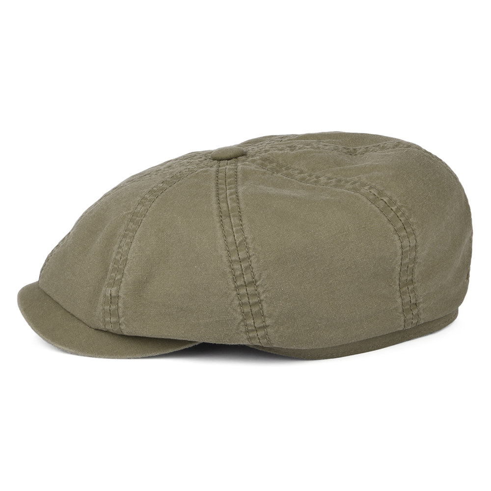 Gorra Newsboy Hatteras de algodón orgánico efecto lavado de Stetson - Verde Oliva