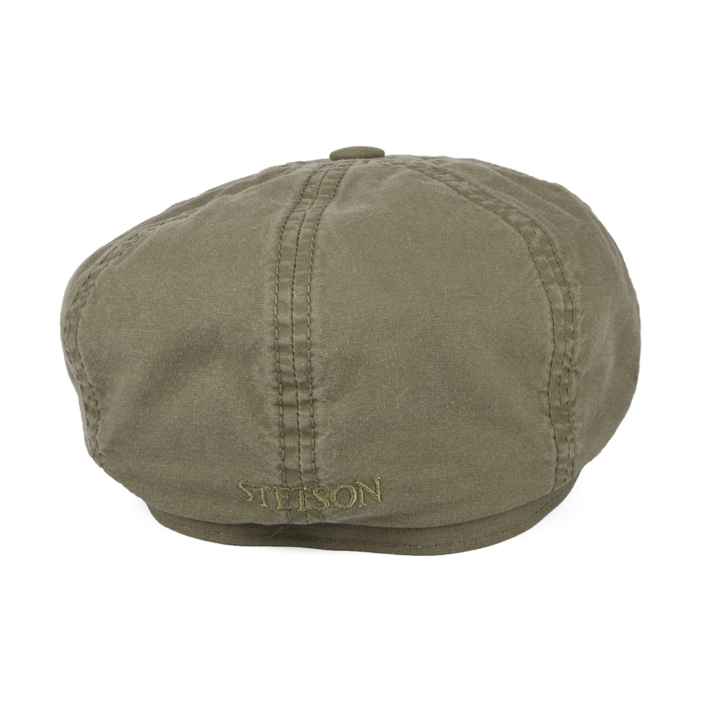 Gorra Newsboy Hatteras de algodón orgánico efecto lavado de Stetson - Verde Oliva