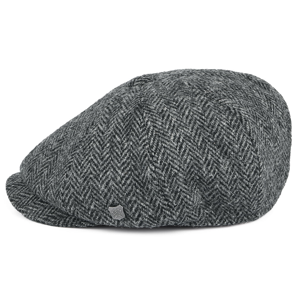 Gorra Newsboy redonda Carloway de Harris Tweed diseño de espiga de Failsworth - Antracita