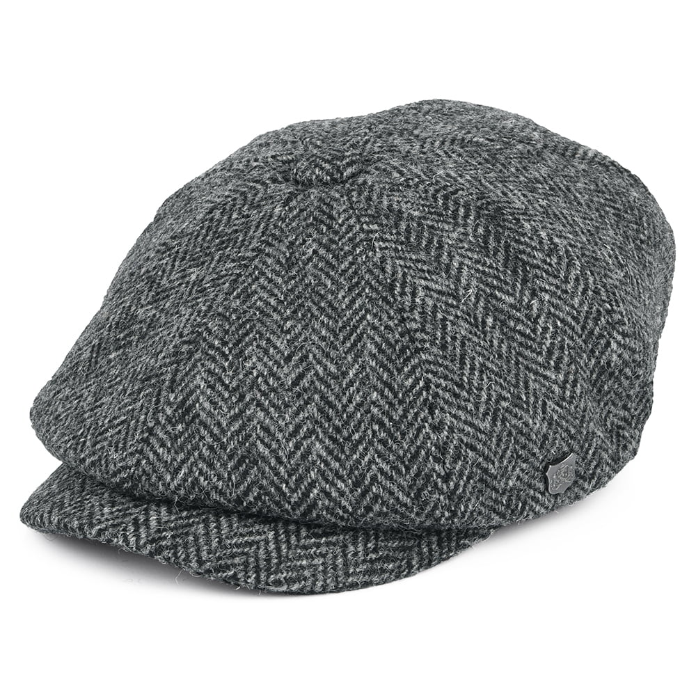 Gorra Newsboy redonda Carloway de Harris Tweed diseño de espiga de Failsworth - Antracita