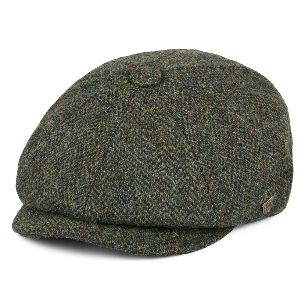 Gorra Newsboy redonda Carloway de Harris Tweed diseño de espiga de Failsworth - Bosque