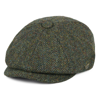 Gorra Newsboy redonda Carloway de Harris Tweed diseño de espiga de Failsworth - Bosque