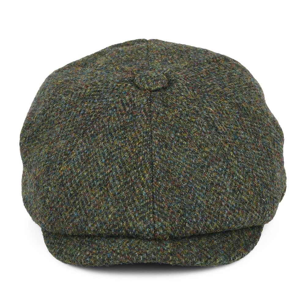 Gorra Newsboy redonda Carloway de Harris Tweed diseño de espiga de Failsworth - Bosque