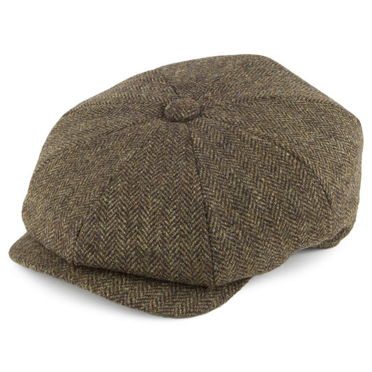 Gorra Newsboy Tweed Country de Tweed diseño de espiga de Christys - Verde Oliva