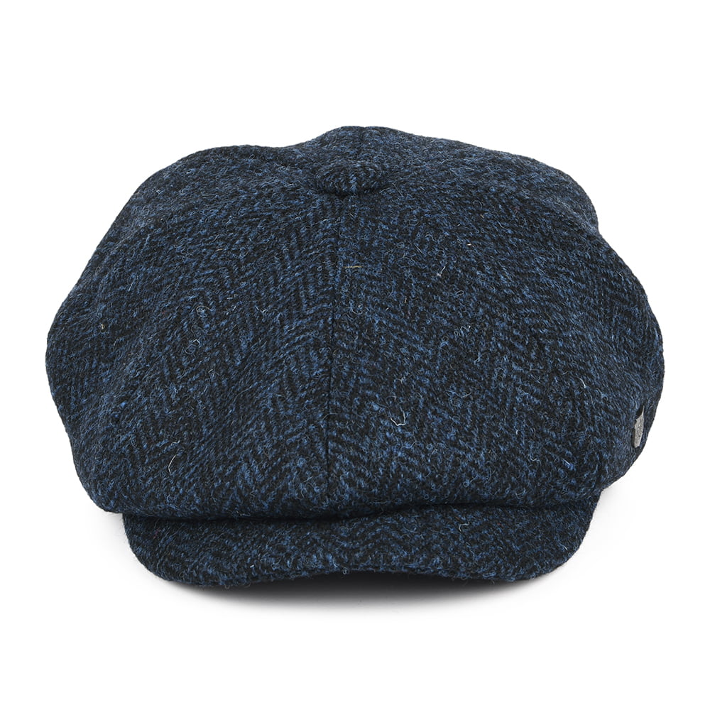 Gorra Newsboy redonda Carloway de Harris Tweed diseño de espiga de Failsworth - Azul