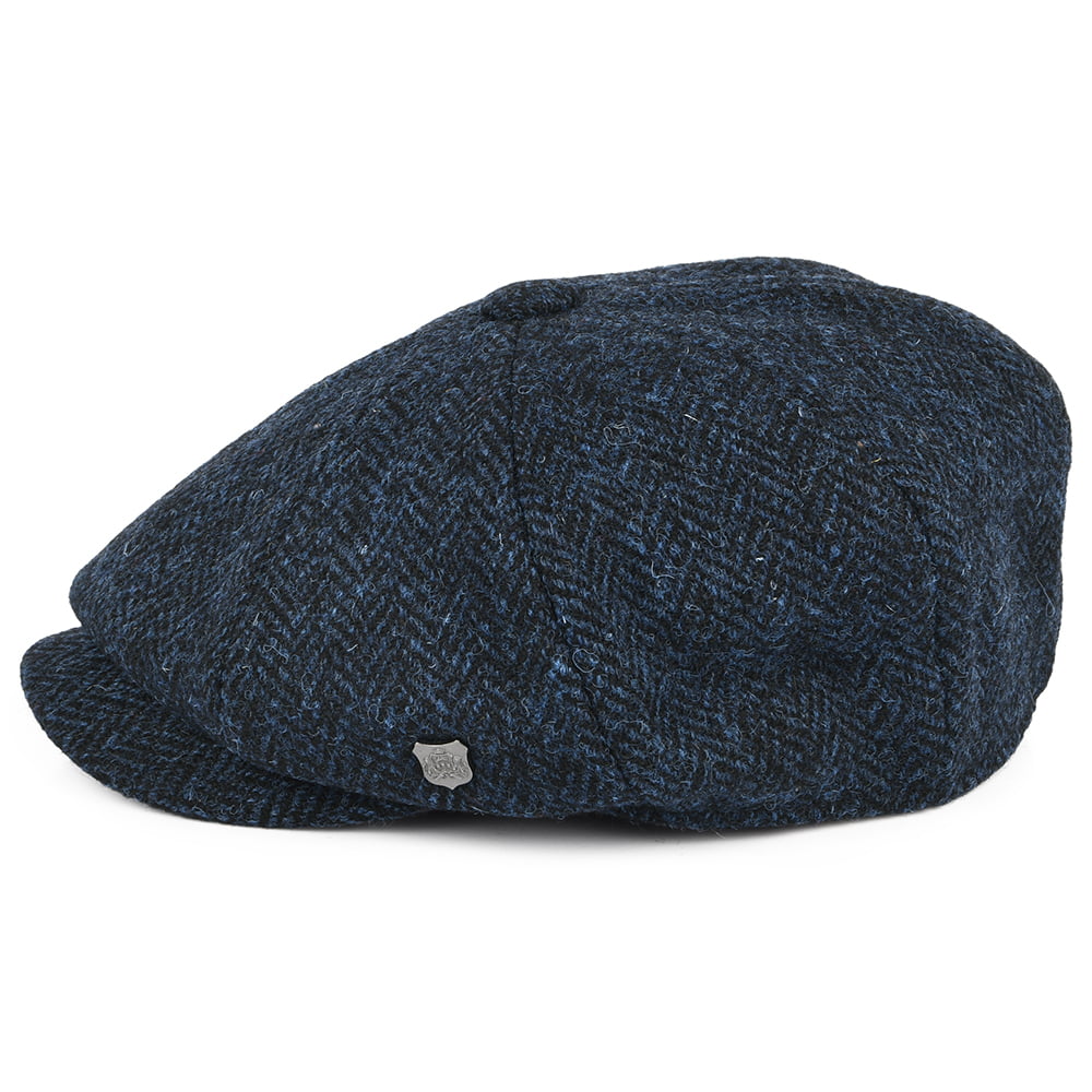Gorra Newsboy redonda Carloway de Harris Tweed diseño de espiga de Failsworth - Azul