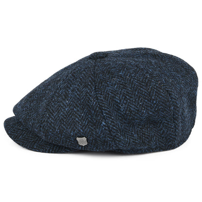 Gorra Newsboy redonda Carloway de Harris Tweed diseño de espiga de Failsworth - Azul