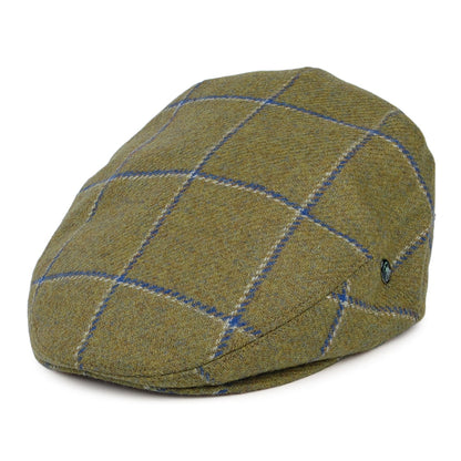 Gorra plana de lana británica pura Windowpane de City Sport - Verde Oliva Claro