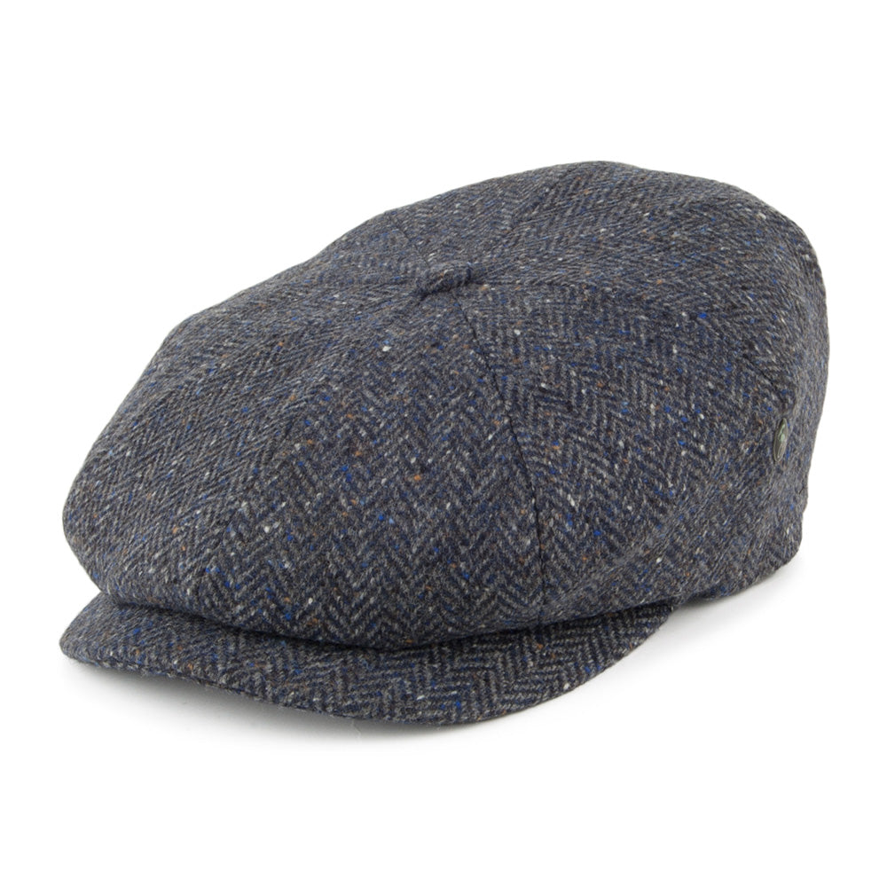 Gorra Newsboy de Tweed Donegal diseño de espiga de City Sport - Gris-Azul