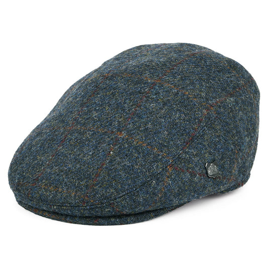 Gorra plana Stornoway de HARRIS TWEED Windowpane de Failsworth - Múltiples tonalidades azules
