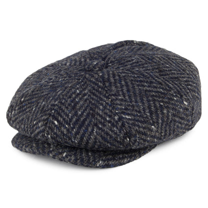Gorra Newsboy Mayo de Tweed Donegal diseño de espiga de Failsworth - Azul Marino-Gris