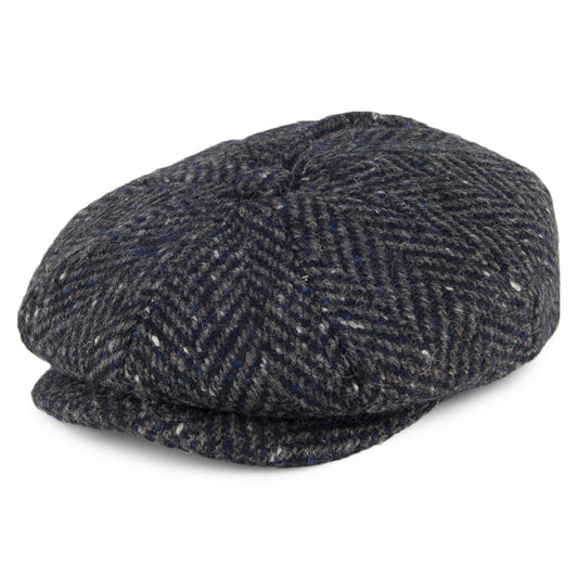 Gorra Newsboy Mayo de Tweed Donegal diseño de espiga de Failsworth - Azul Marino-Gris