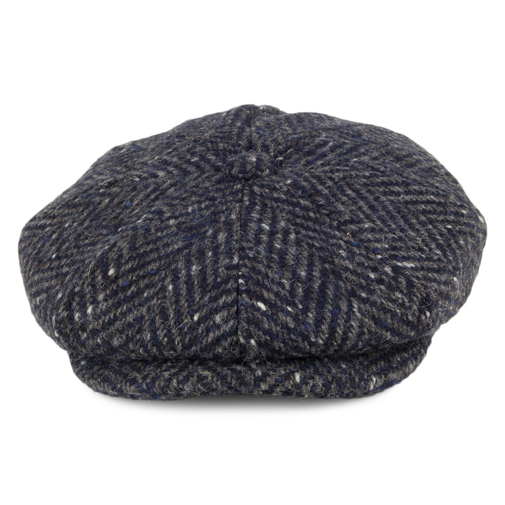Gorra Newsboy Mayo de Tweed Donegal diseño de espiga de Failsworth - Azul Marino-Gris