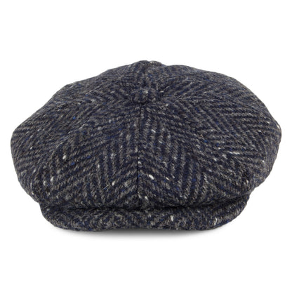 Gorra Newsboy Mayo de Tweed Donegal diseño de espiga de Failsworth - Azul Marino-Gris