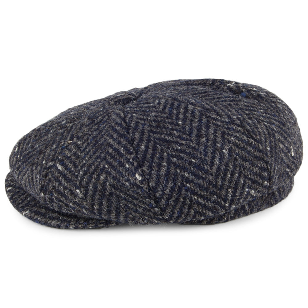 Gorra Newsboy Mayo de Tweed Donegal diseño de espiga de Failsworth - Azul Marino-Gris
