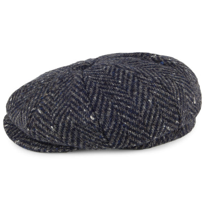 Gorra Newsboy Mayo de Tweed Donegal diseño de espiga de Failsworth - Azul Marino-Gris