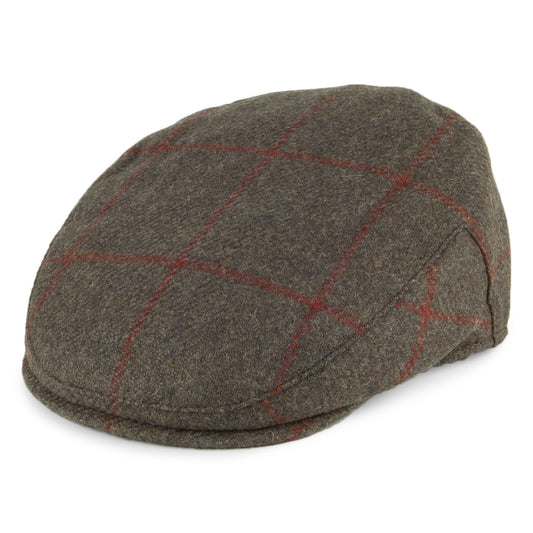 Gorra plana Cambridge de lana a cuadros de Failsworth - Verde Oliva