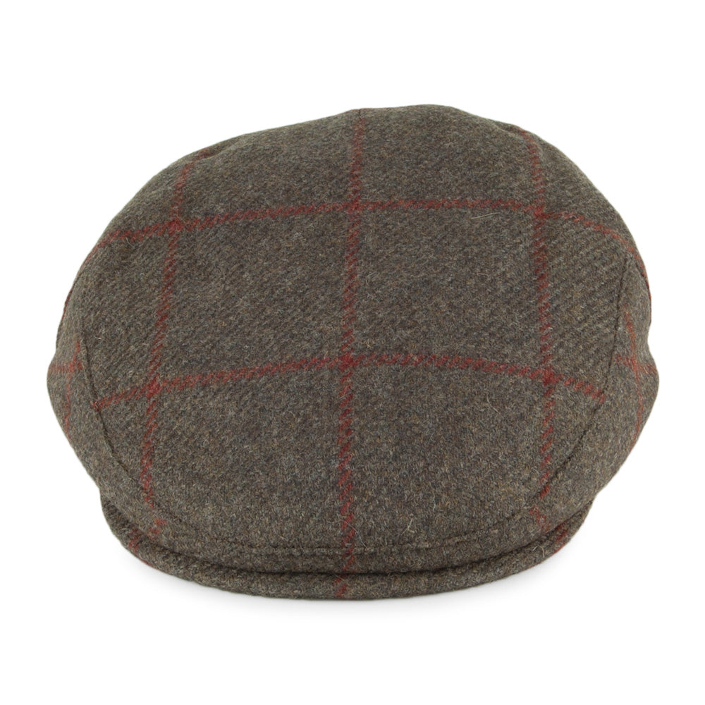 Gorra plana Cambridge de lana a cuadros de Failsworth - Verde Oliva