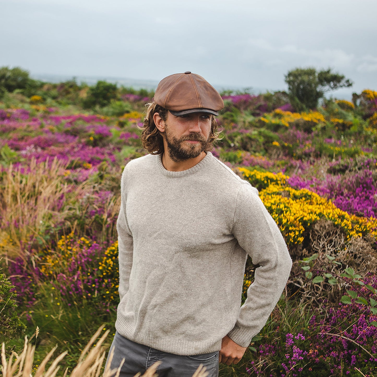 Gorra plana Fulton de piel de Jaxon & James - Marrón