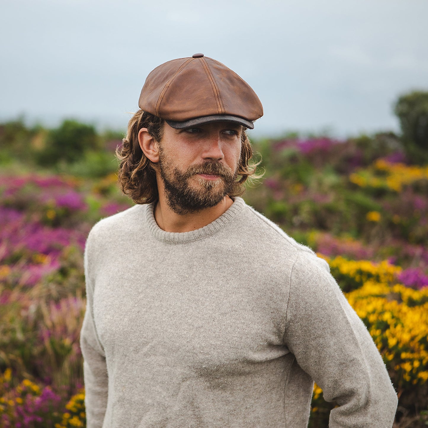 Gorra plana Fulton de piel de Jaxon & James - Marrón