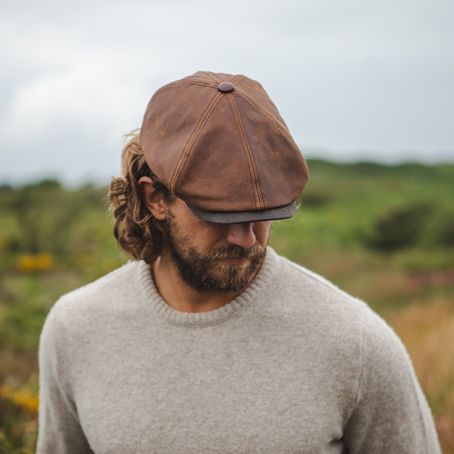 Gorra plana Fulton de piel de Jaxon & James - Marrón