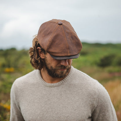 Gorra plana Fulton de piel de Jaxon & James - Marrón