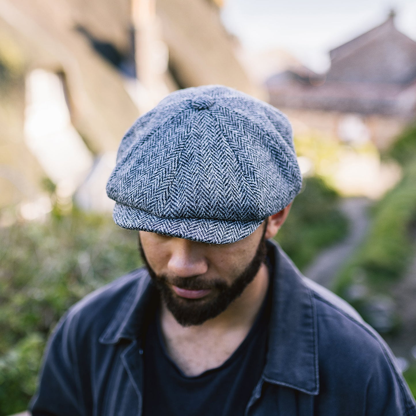Gorra Newsboy Castlebay de HARRIS TWEED de Jaxon & James - Negro-Gris