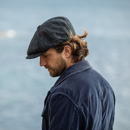 Gorra Newsboy Taransay de HARRIS TWEED de Jaxon & James - Negro-Antracita