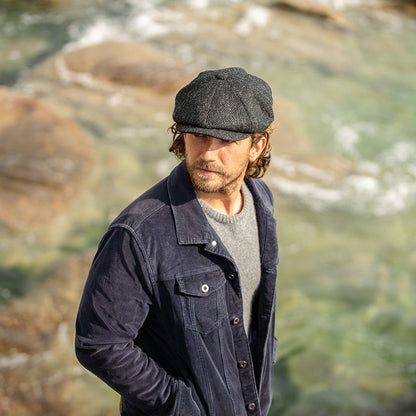 Gorra Newsboy Taransay de HARRIS TWEED de Jaxon & James - Negro-Antracita