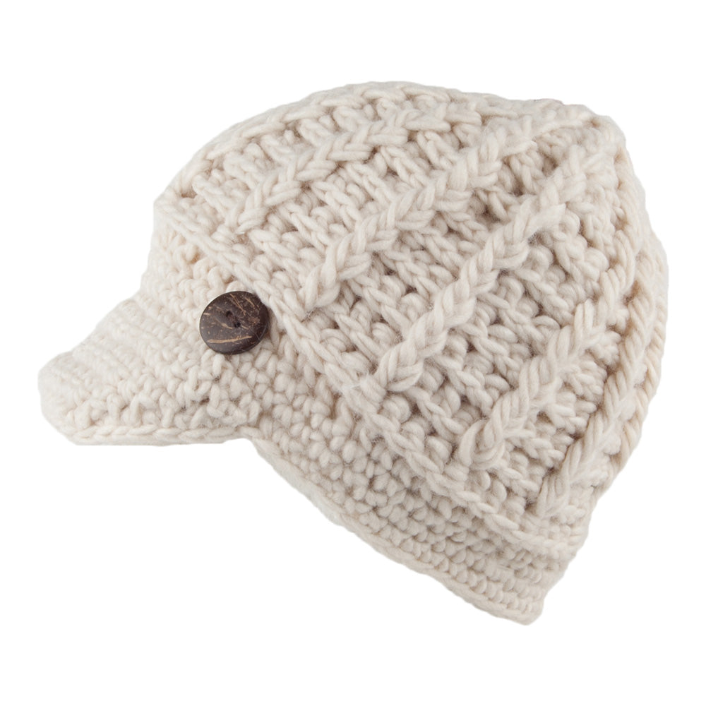 Gorro Beanie con visera Letizia Crochet de Scala - Blanco Marfil
