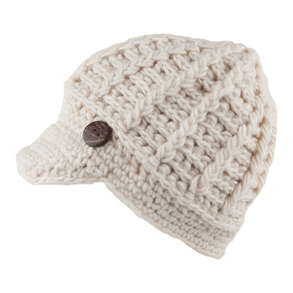 Gorro Beanie con visera Letizia Crochet de Scala - Blanco Marfil