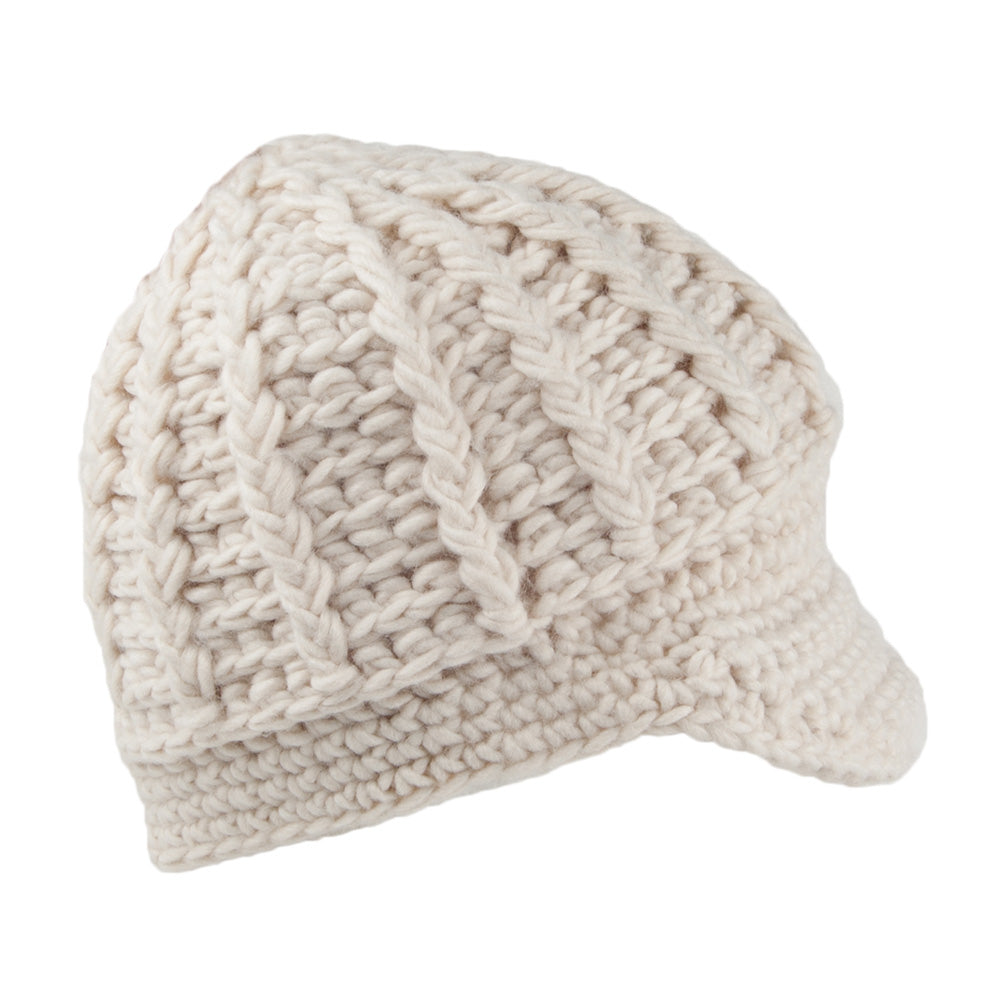 Gorro Beanie con visera Letizia Crochet de Scala - Blanco Marfil