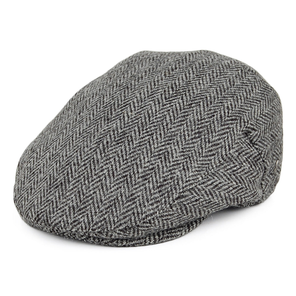Gorra plana Kinloch de HARRIS TWEED diseño de espiga de Jaxon & James - Negro-Gris