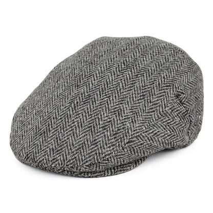 Gorra plana Kinloch de HARRIS TWEED diseño de espiga de Jaxon & James - Negro-Gris