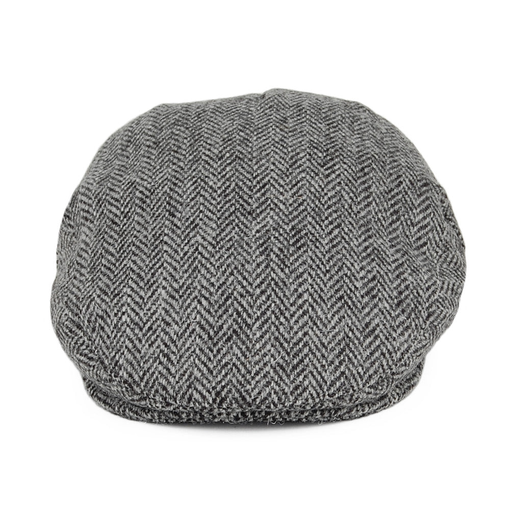 Gorra plana Kinloch de HARRIS TWEED diseño de espiga de Jaxon & James - Negro-Gris