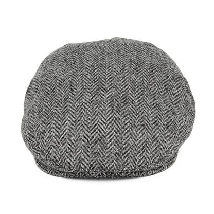 Gorra plana Kinloch de HARRIS TWEED diseño de espiga de Jaxon & James - Negro-Gris