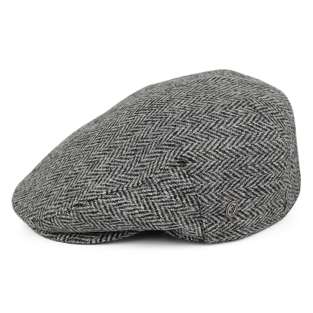 Gorra plana Kinloch de HARRIS TWEED diseño de espiga de Jaxon & James - Negro-Gris