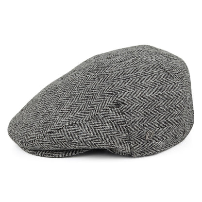 Gorra plana Kinloch de HARRIS TWEED diseño de espiga de Jaxon & James - Negro-Gris
