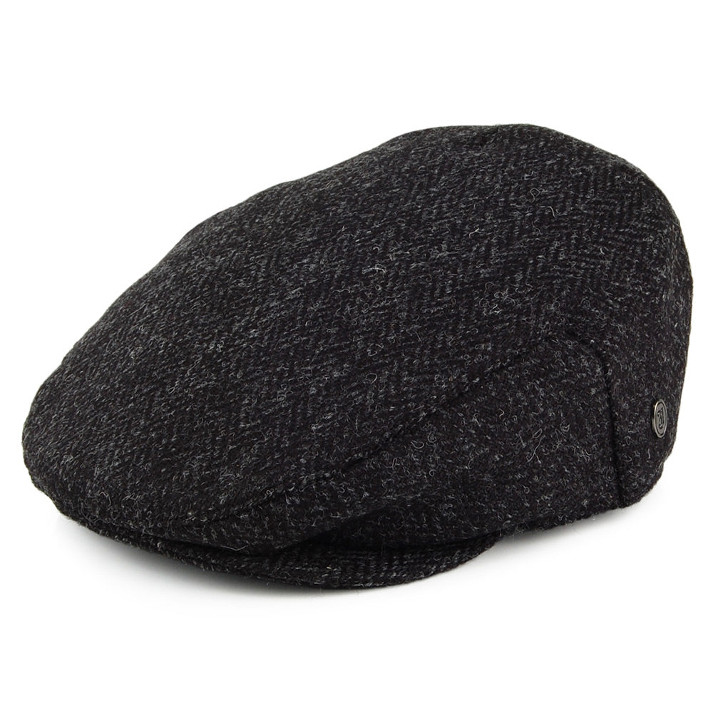 Gorra plana Dunvegan de HARRIS TWEED diseño de espiga de Jaxon & James - Negro-Antracita