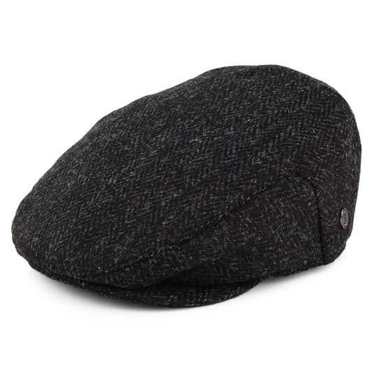 Gorra plana Dunvegan de HARRIS TWEED diseño de espiga de Jaxon & James - Negro-Antracita