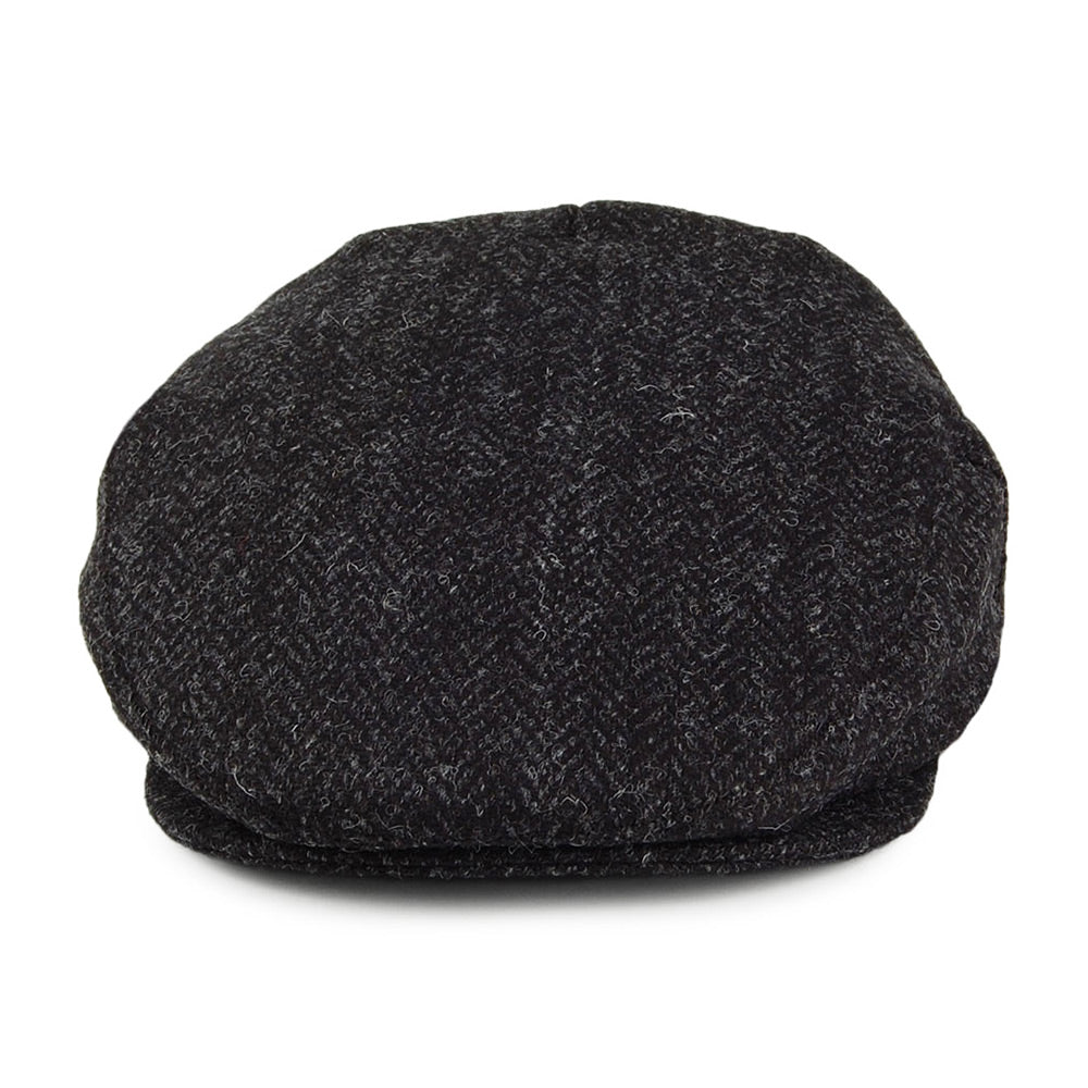 Gorra plana Dunvegan de HARRIS TWEED diseño de espiga de Jaxon & James - Negro-Antracita
