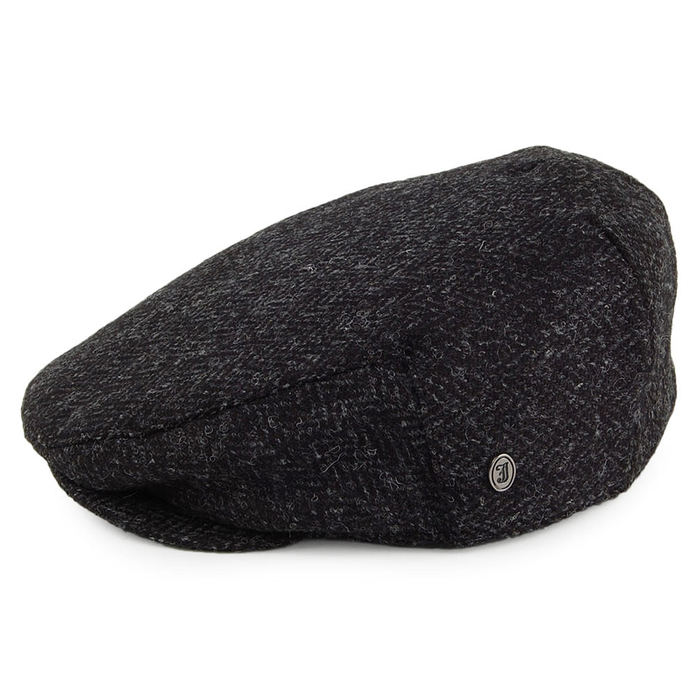 Gorra plana Dunvegan de HARRIS TWEED diseño de espiga de Jaxon & James - Negro-Antracita