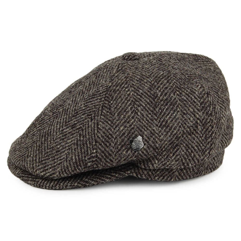 Gorra Newsboy Hudson de HARRIS TWEED diseño de espiga de Failsworth - Gris-Negro
