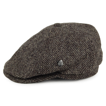 Gorra Newsboy Hudson de HARRIS TWEED diseño de espiga de Failsworth - Gris-Negro