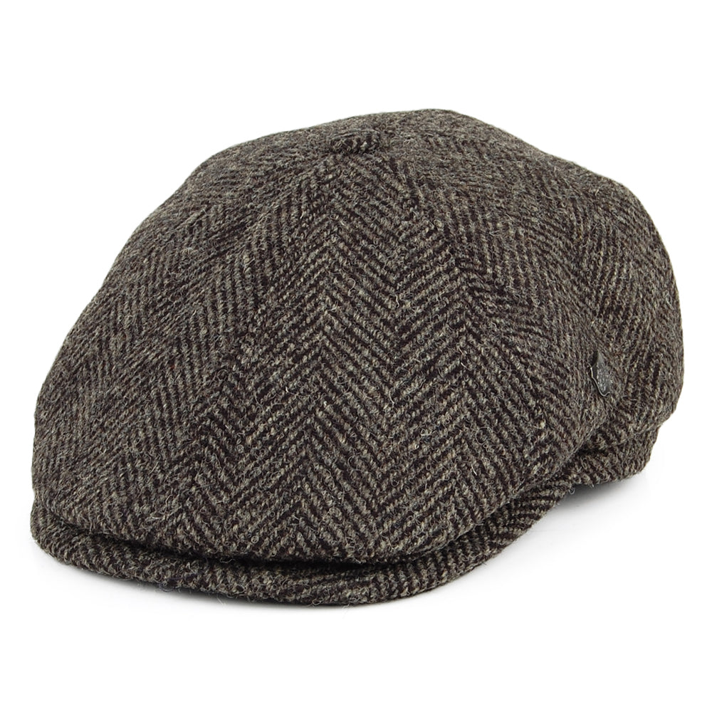 Gorra Newsboy Hudson de HARRIS TWEED diseño de espiga de Failsworth - Gris-Negro
